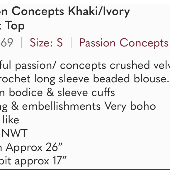 Passion Concepts Khaki/Ivory Velvet Top - Picture 3 of 6